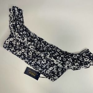 Polo Ralph Lauren Isle Ditsy Navy Ruffled Bikini Top Floral Crochet Swim…